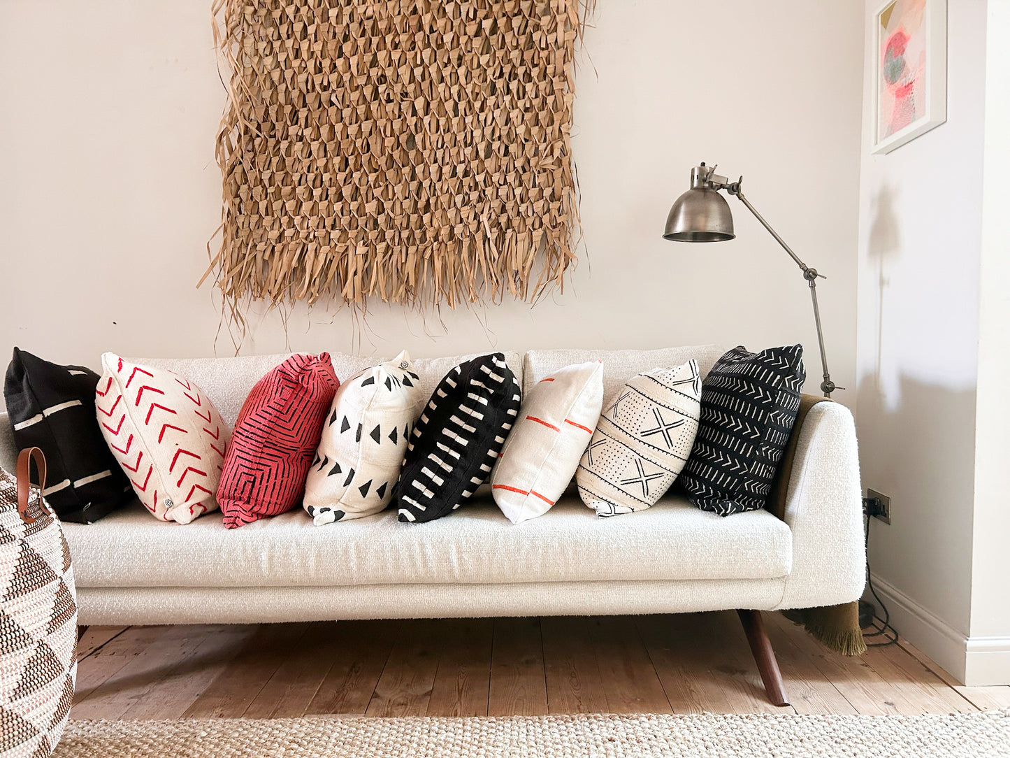 Natural White Black Arrows Mud Cloth Cushion